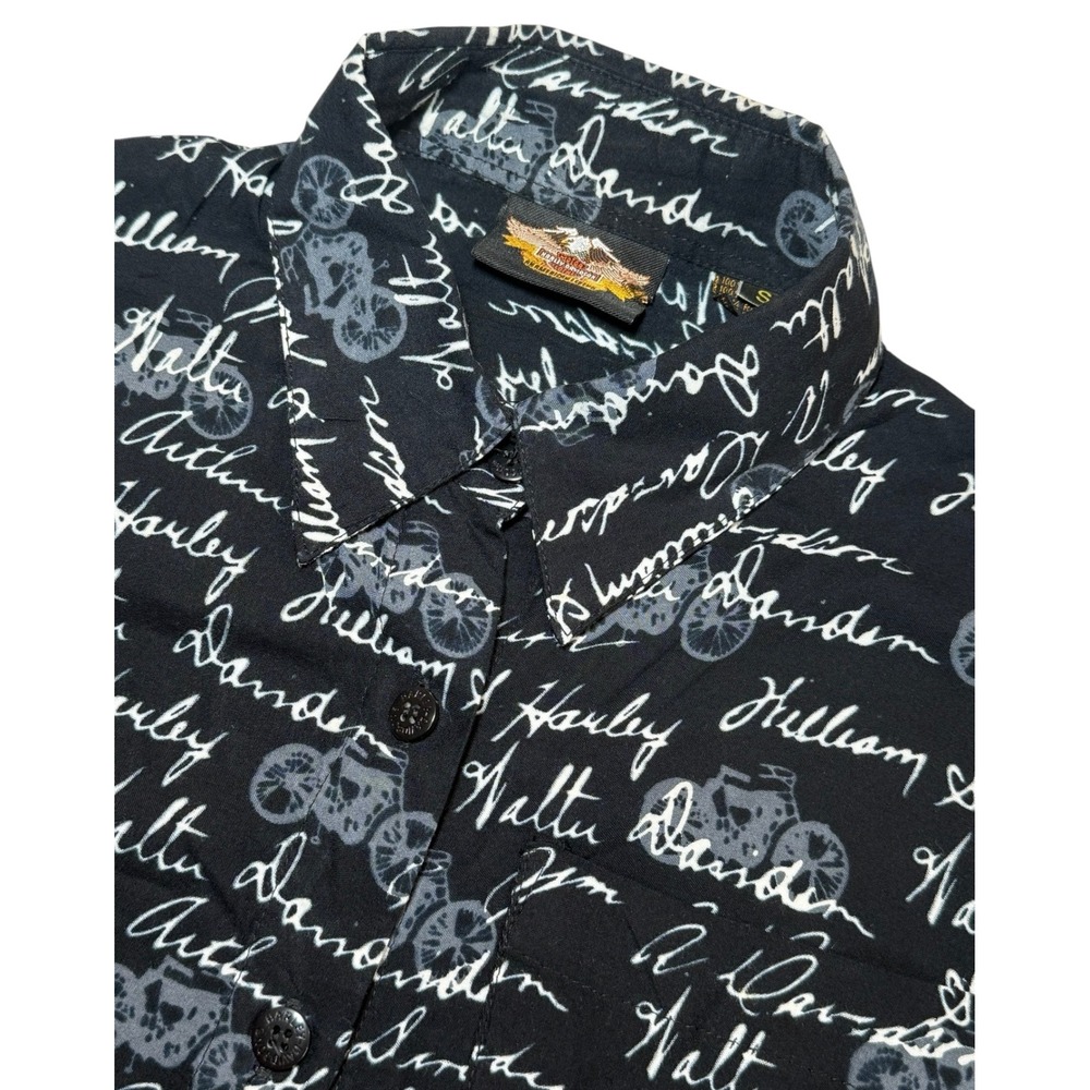 Harley Davidson Shirt Mens S Black Motorcycles Script Button Front Short‎ Sleeve